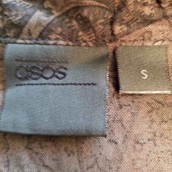 Asos Brown Bell Sleeve V Neck Suede Tie Damask Tunic Small - Picture 9 of 9